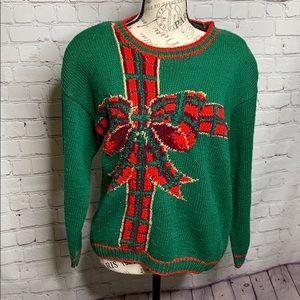 Talbots knit holiday sweater with decorative bow